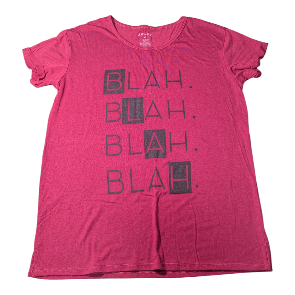 Awake -Red TShirt W/ Black Lettering "Blah Blah Blah"  Size XL - Preowned Good